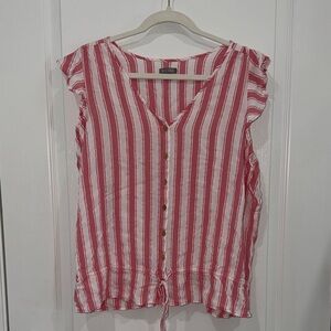 Falls Creek pink & White Striped Button-Front Sleeveless Top with ruffle hem 2X
